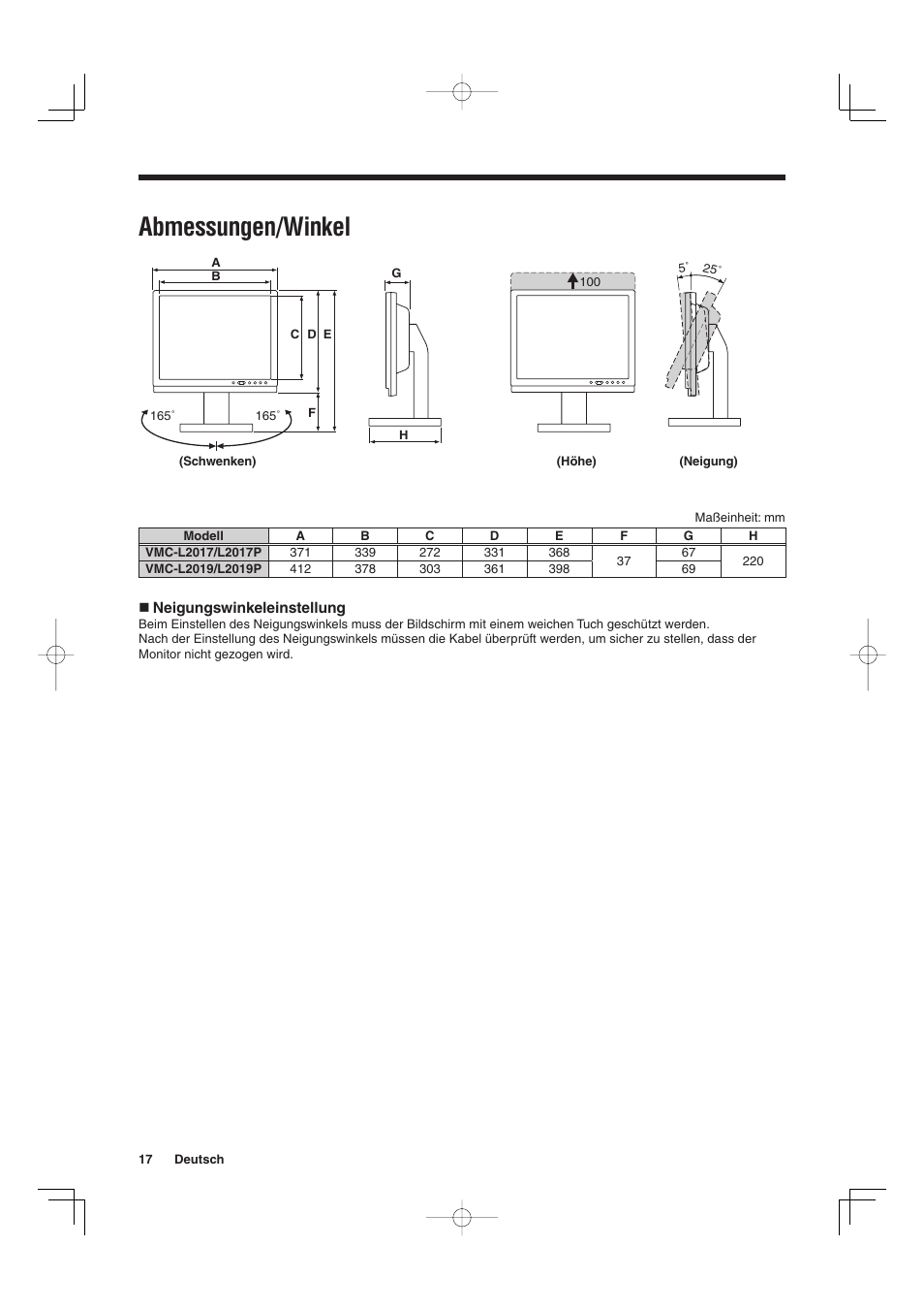 Abmessungen/winkel | Sanyo VMC-L2019 User Manual | Page 72 / 112