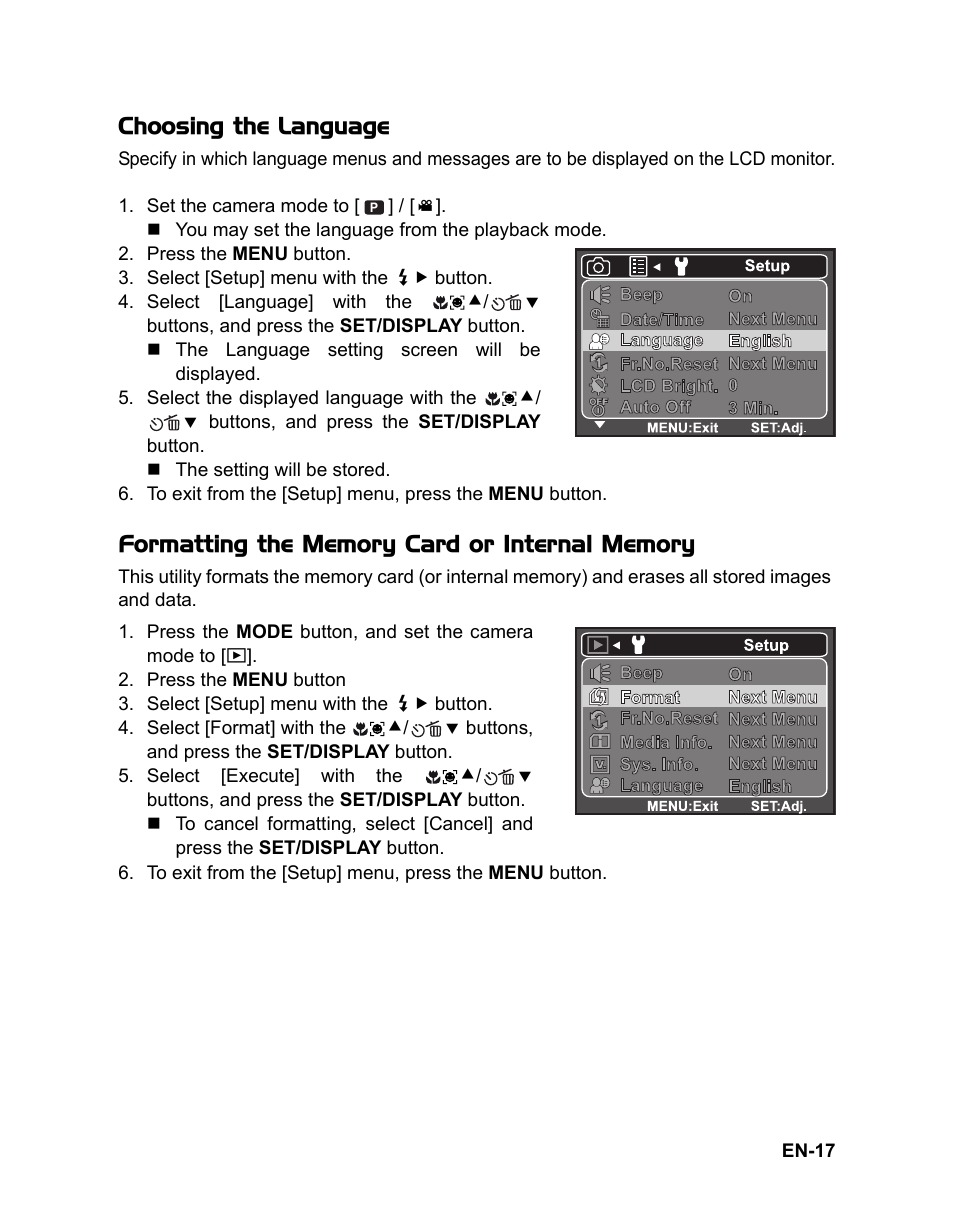 Choosing the language | Sanyo VPC-S1080 User Manual | Page 18 / 42
