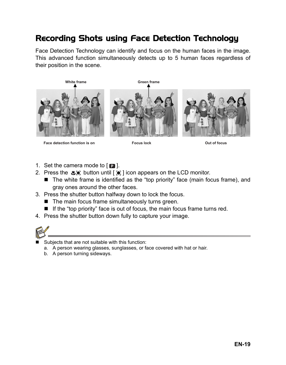 Recording shots using face detection technology | Sanyo VPC-S1080 User Manual | Page 20 / 42