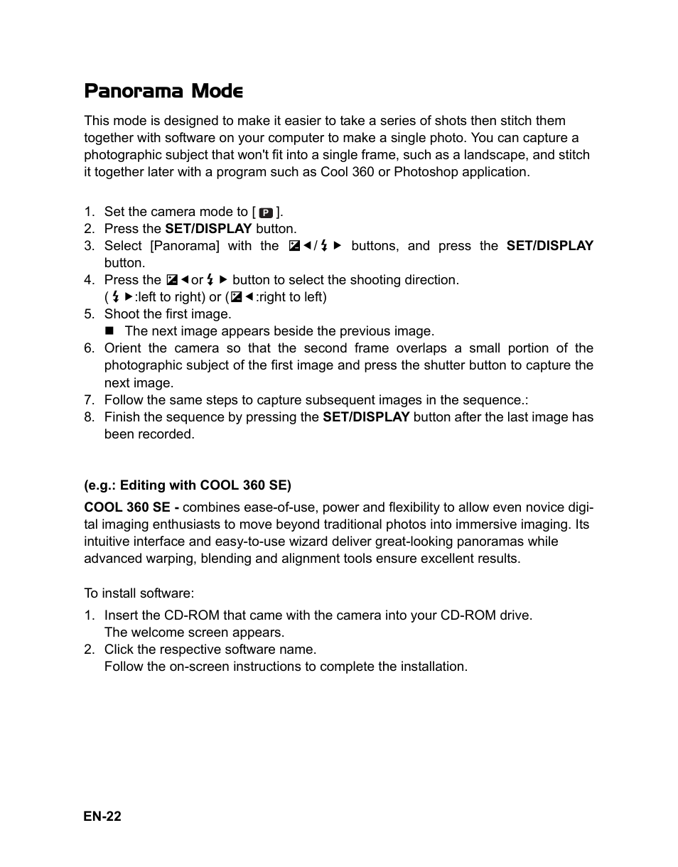 Panorama mode | Sanyo VPC-S1080 User Manual | Page 23 / 42