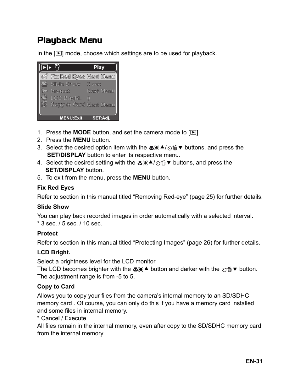 Playback menu | Sanyo VPC-S1080 User Manual | Page 32 / 42