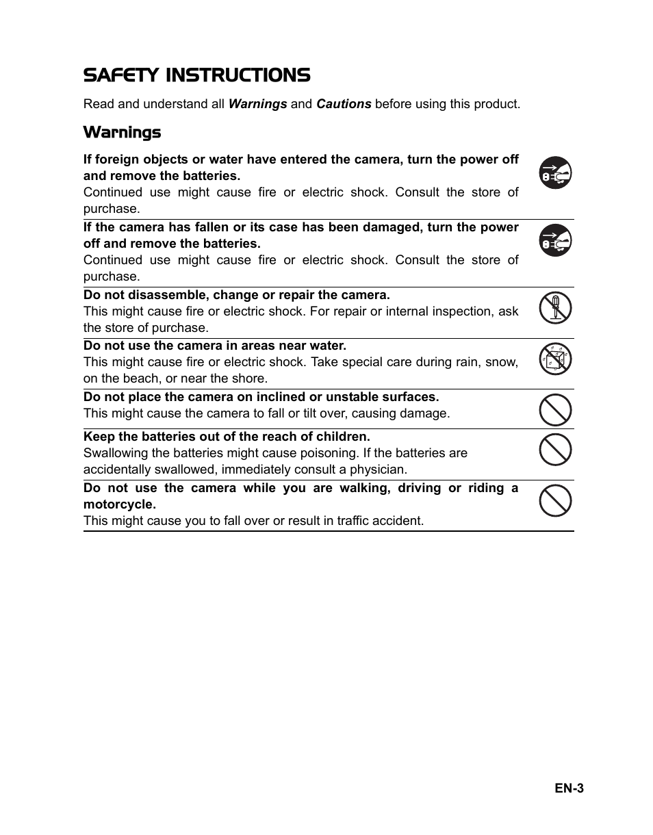 Safety instructions | Sanyo VPC-S1080 User Manual | Page 4 / 42