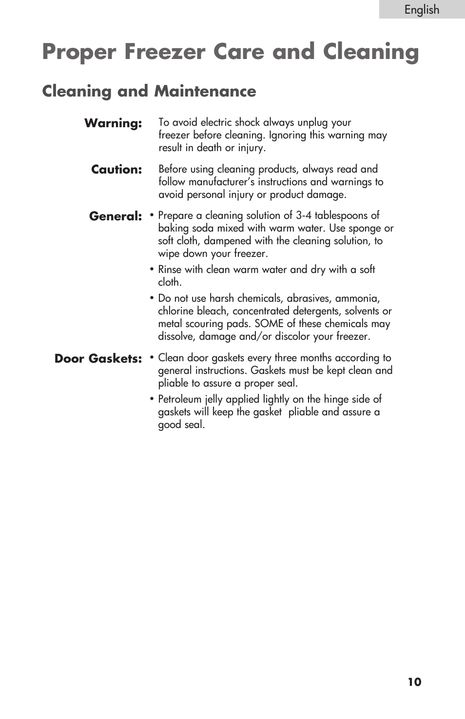 Proper freezer care and cleaning, Cleaning and maintenance | Sanyo HF-710 User Manual | Page 11 / 14