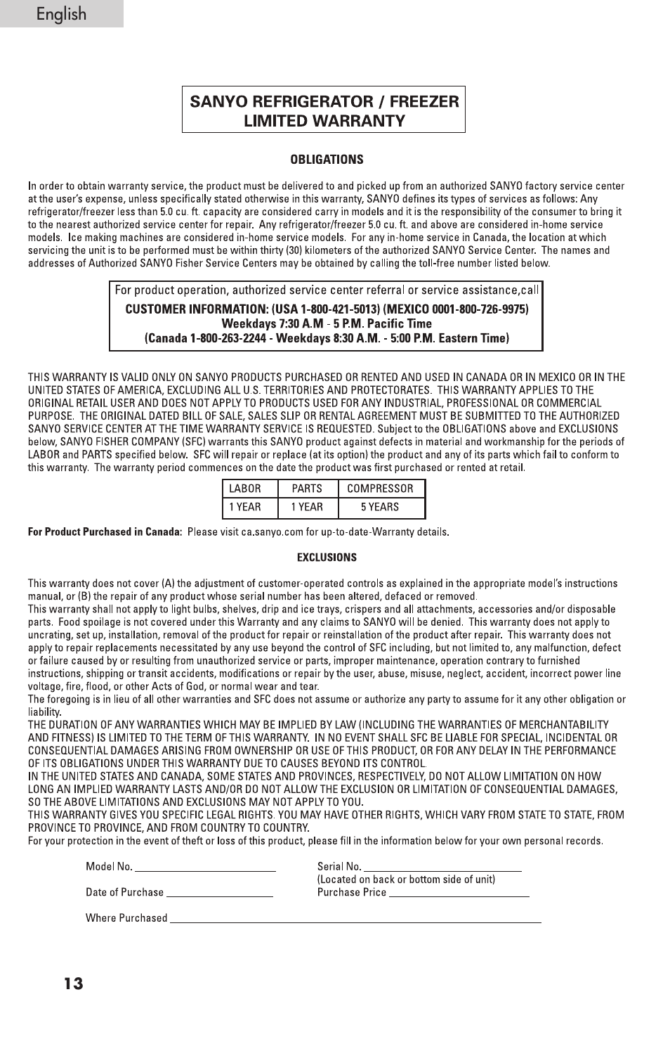 Sanyo HF-710 User Manual | Page 14 / 14