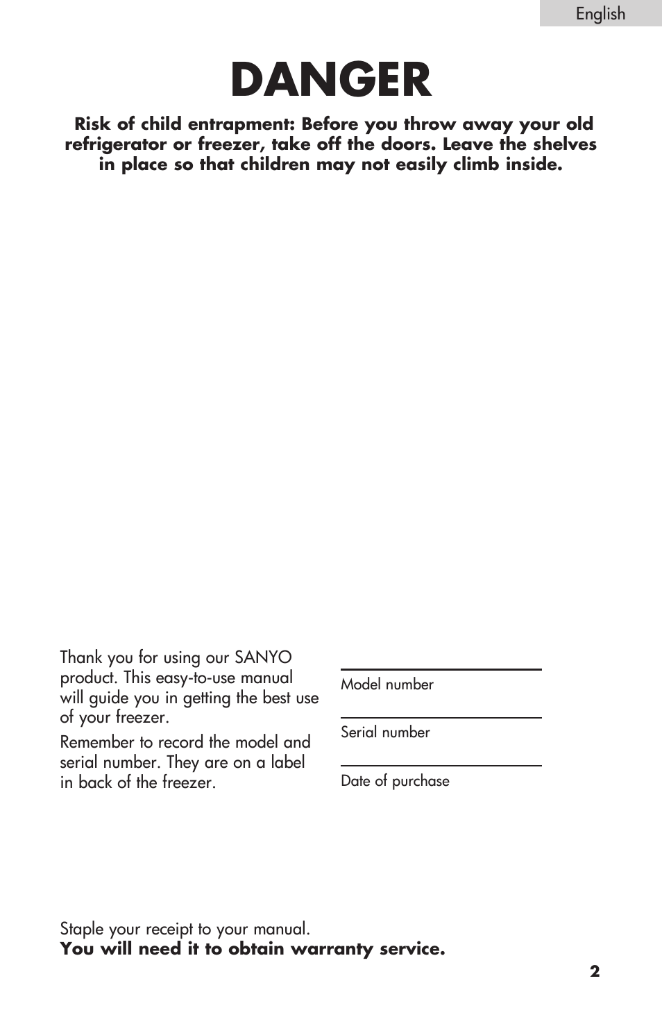 Danger | Sanyo HF-710 User Manual | Page 3 / 14