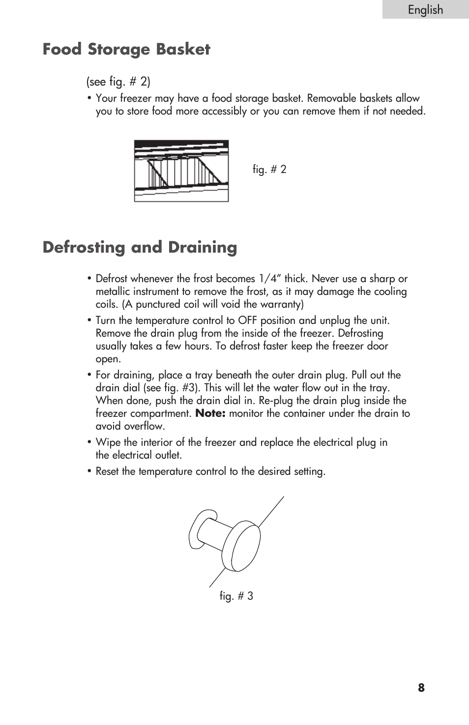 Food storage basket, Defrosting and draining | Sanyo HF-710 User Manual | Page 9 / 14