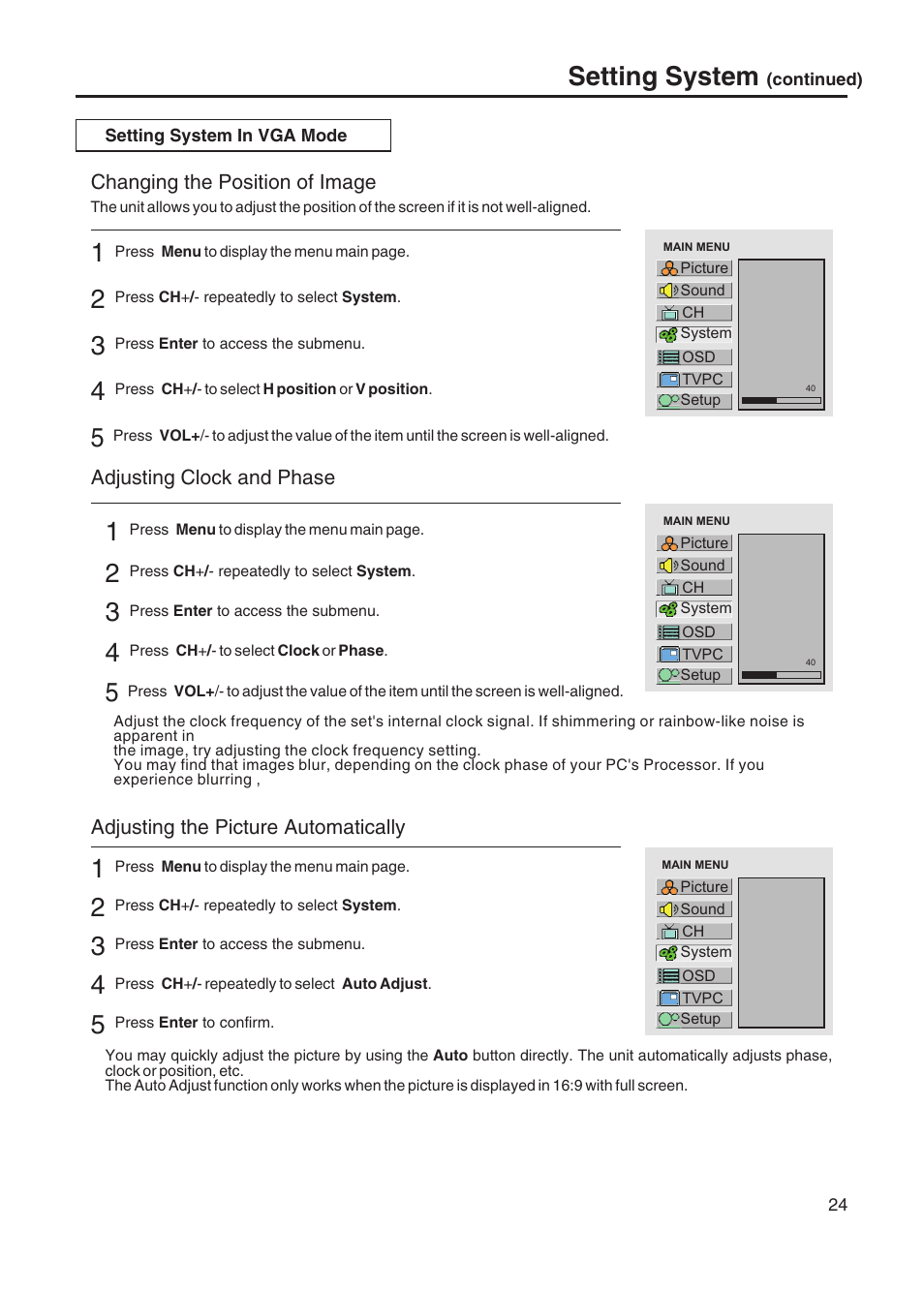 Setting system | Sanyo AVP-428 User Manual | Page 27 / 44