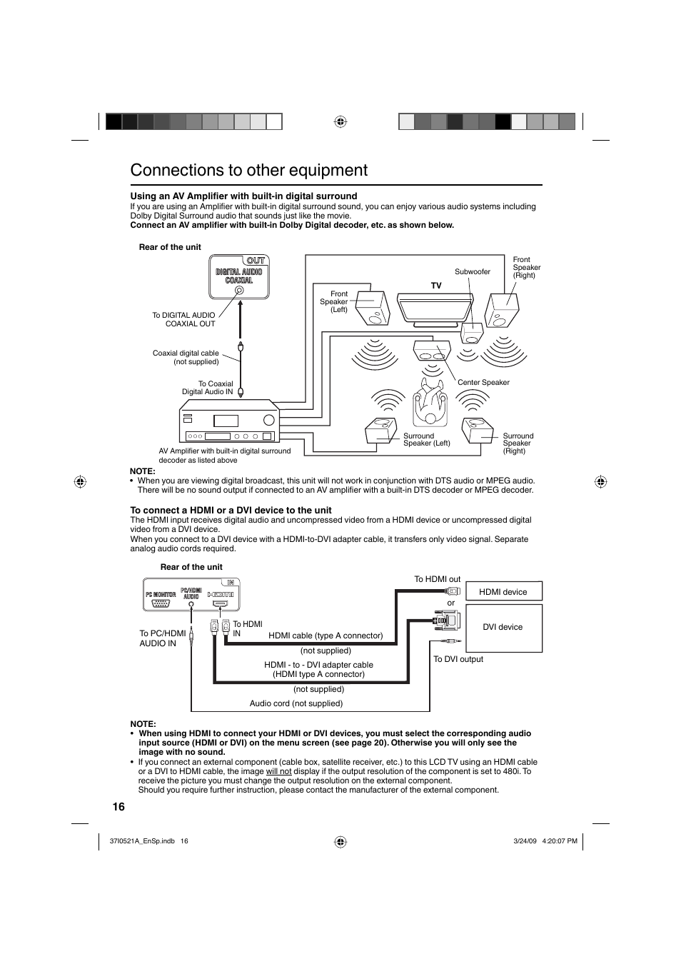 Connections to other equipment | Sanyo DP19649 User Manual | Page 16 / 60