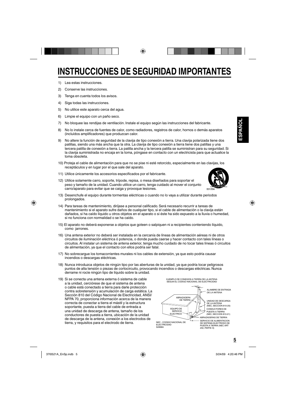 Instrucciones de seguridad importantes, Esp añol 5 | Sanyo DP19649 User Manual | Page 33 / 60