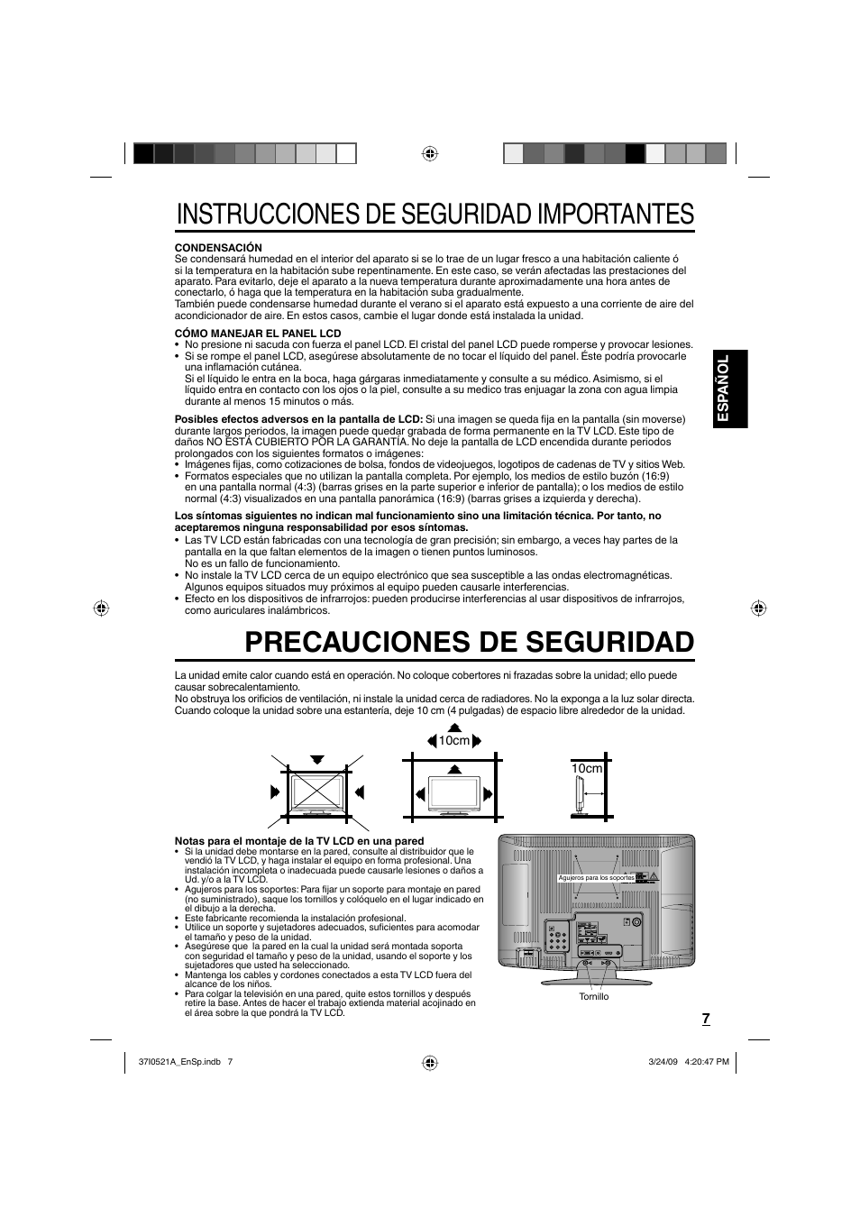 Instrucciones de seguridad importantes, Precauciones de seguridad, Esp añol 7 | Sanyo DP19649 User Manual | Page 35 / 60