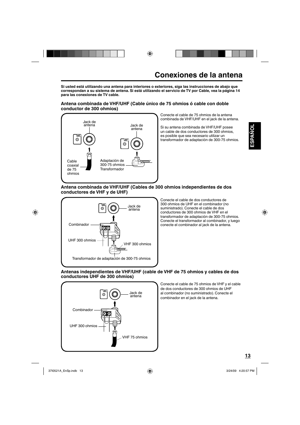 Conexiones de la antena | Sanyo DP19649 User Manual | Page 41 / 60