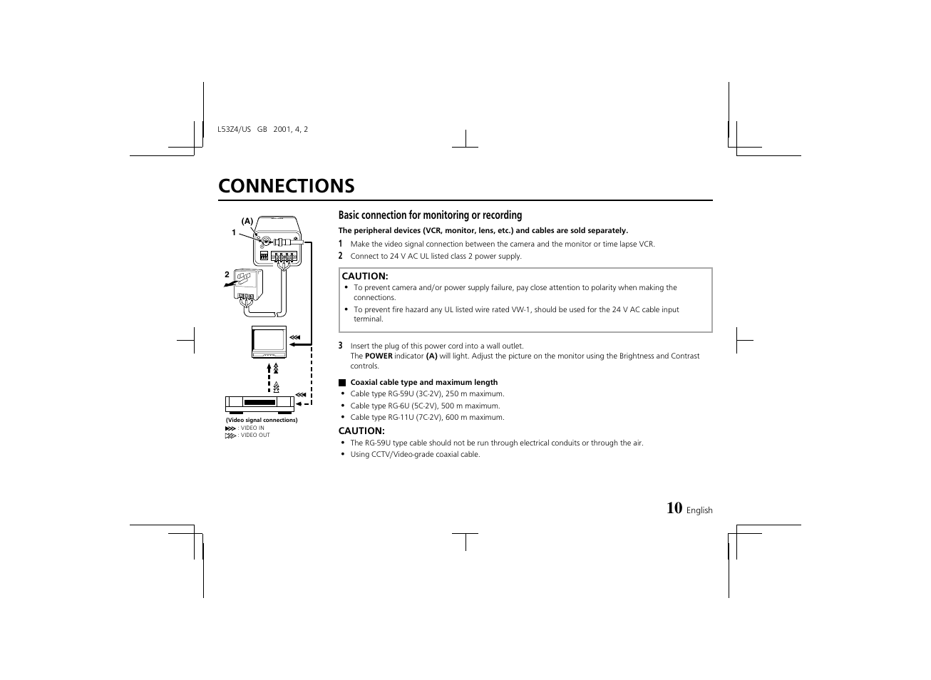Connections | Sanyo VCC-4594 User Manual | Page 11 / 20