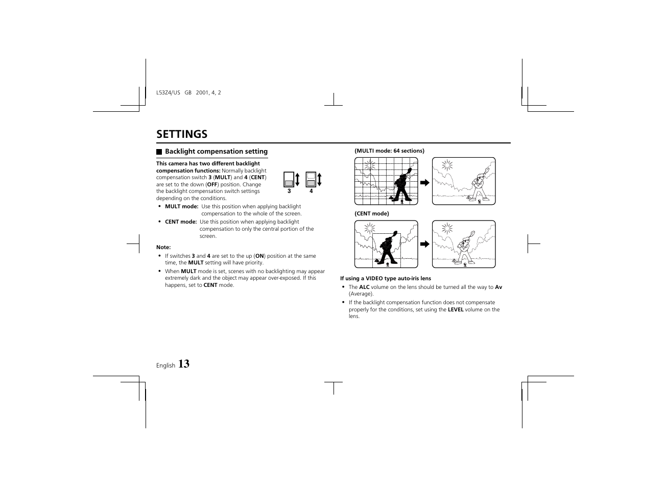 Settings | Sanyo VCC-4594 User Manual | Page 14 / 20