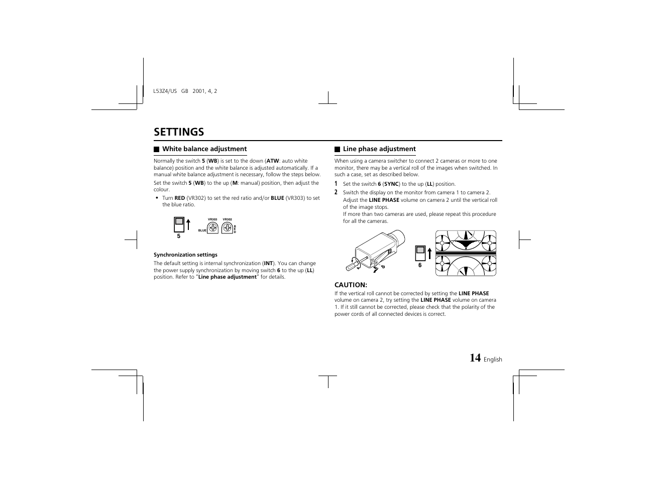 Settings | Sanyo VCC-4594 User Manual | Page 15 / 20