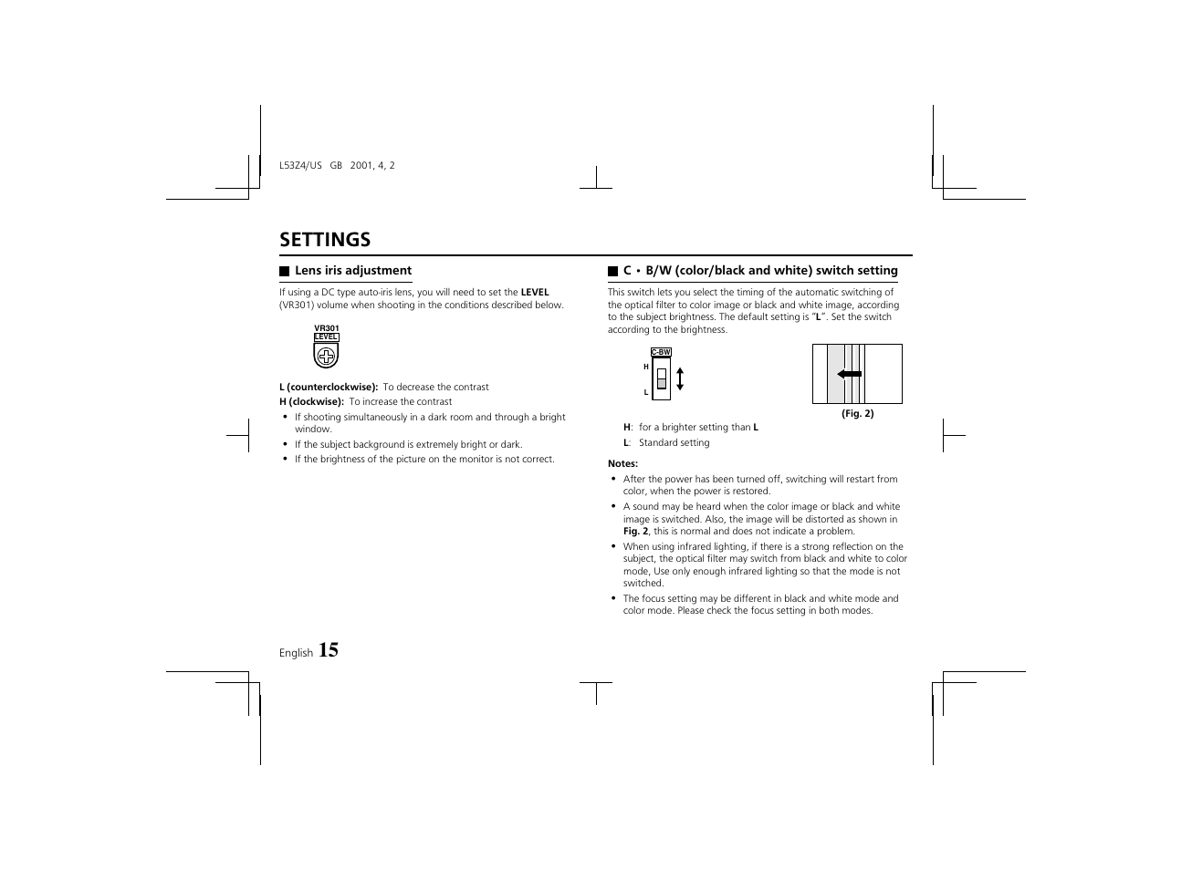 Settings | Sanyo VCC-4594 User Manual | Page 16 / 20