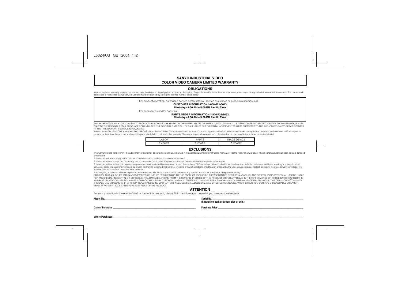 Sanyo VCC-4594 User Manual | Page 19 / 20