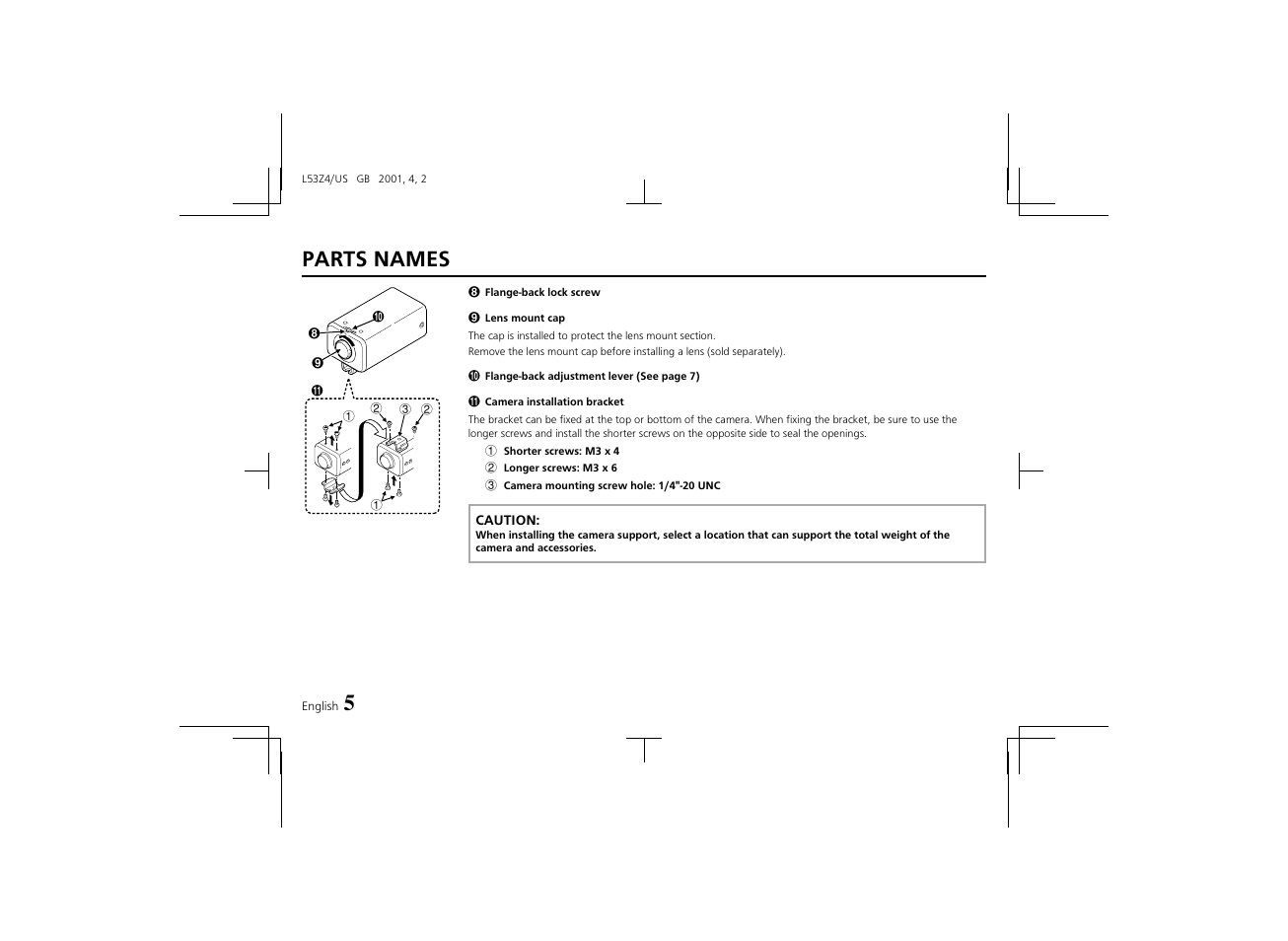 Parts names | Sanyo VCC-4594 User Manual | Page 6 / 20
