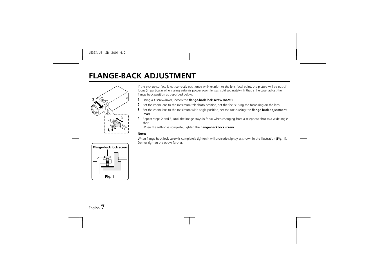 Flange-back adjustment | Sanyo VCC-4594 User Manual | Page 8 / 20