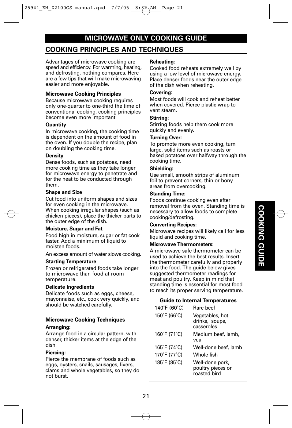 Cooking guide | Sanyo EM-Z2100GS User Manual | Page 21 / 40