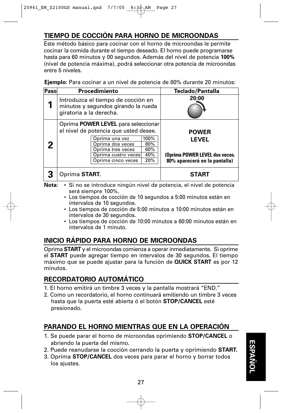 Esp añol | Sanyo EM-Z2100GS User Manual | Page 27 / 40