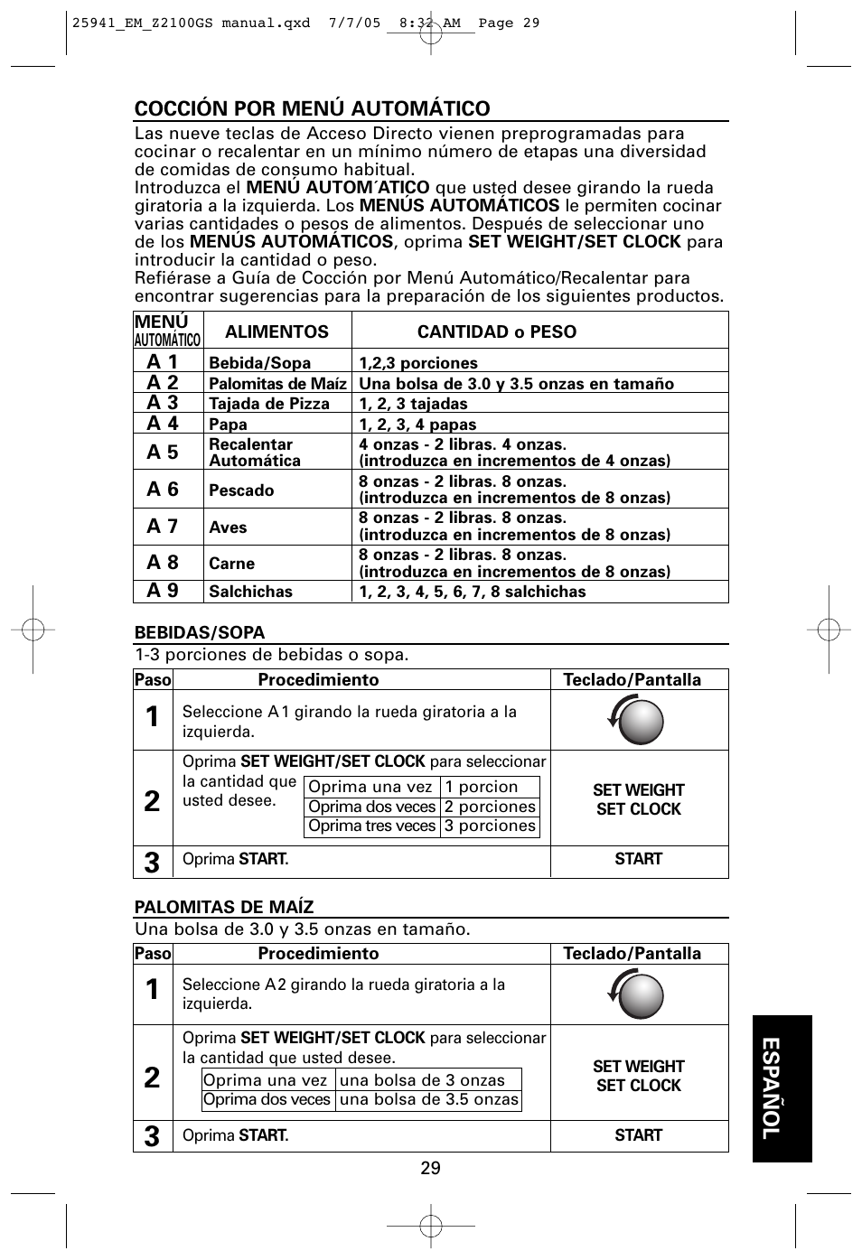 Esp añol | Sanyo EM-Z2100GS User Manual | Page 29 / 40