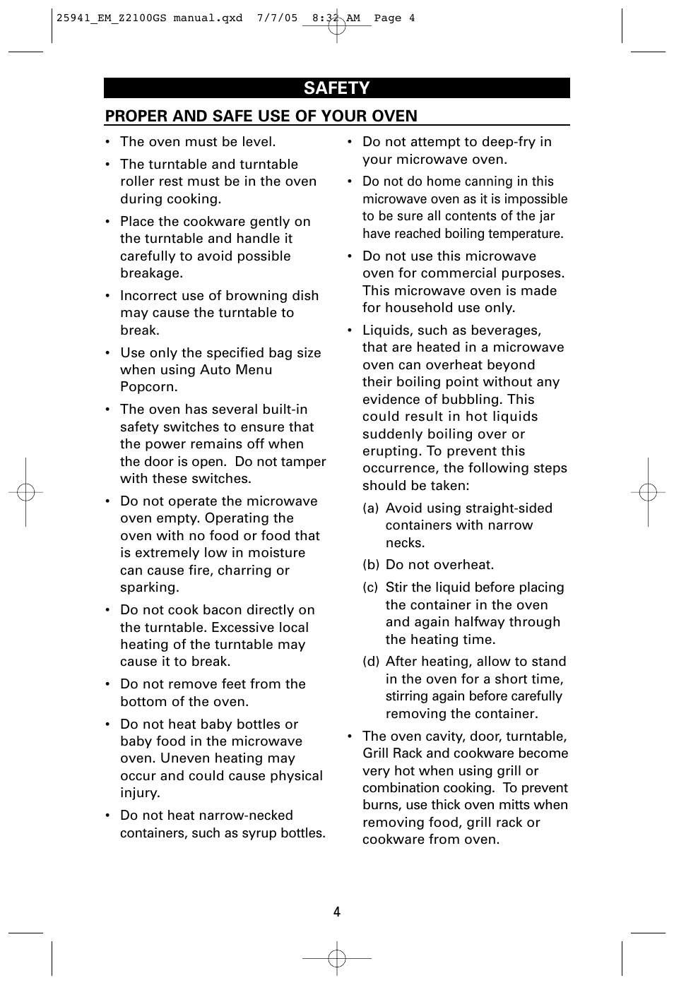 Safety | Sanyo EM-Z2100GS User Manual | Page 4 / 40