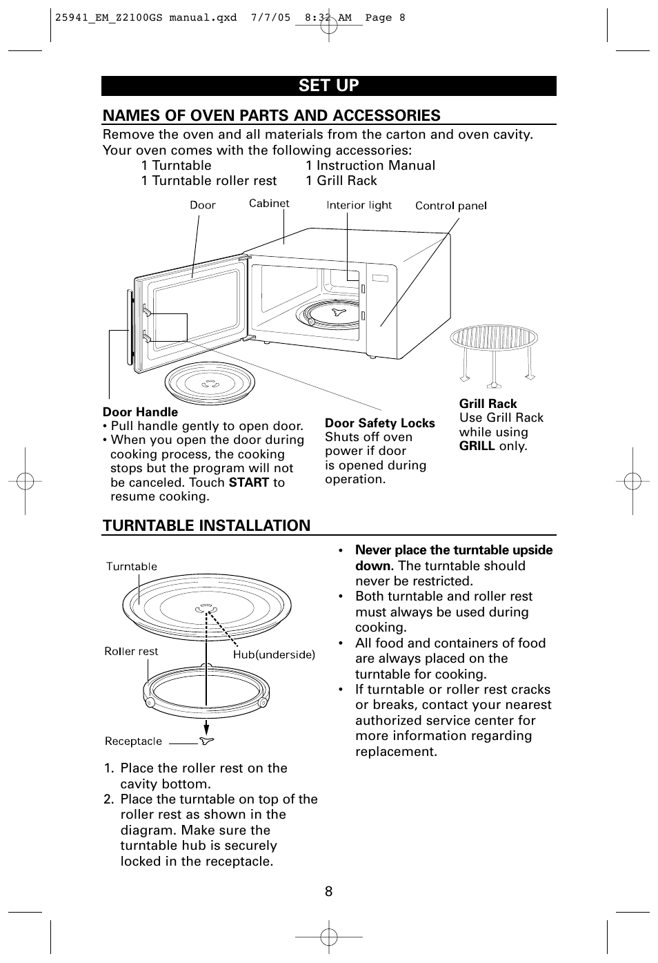 Set up | Sanyo EM-Z2100GS User Manual | Page 8 / 40