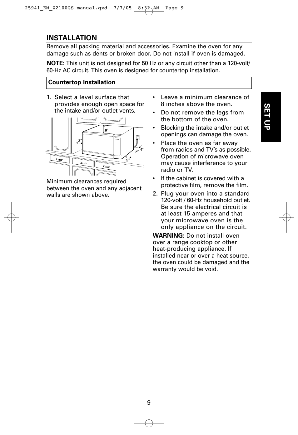 Set up | Sanyo EM-Z2100GS User Manual | Page 9 / 40