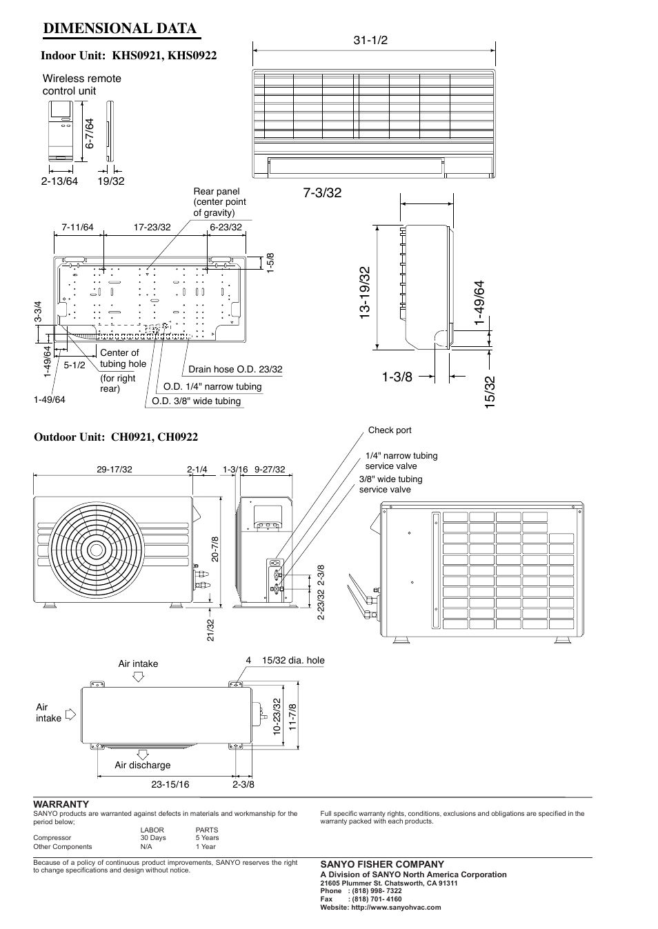 Sanyo CH0922 User Manual | 1 page