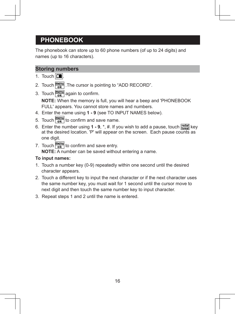 Phonebook | Sanyo CLT-D6623(WH) User Manual | Page 16 / 43