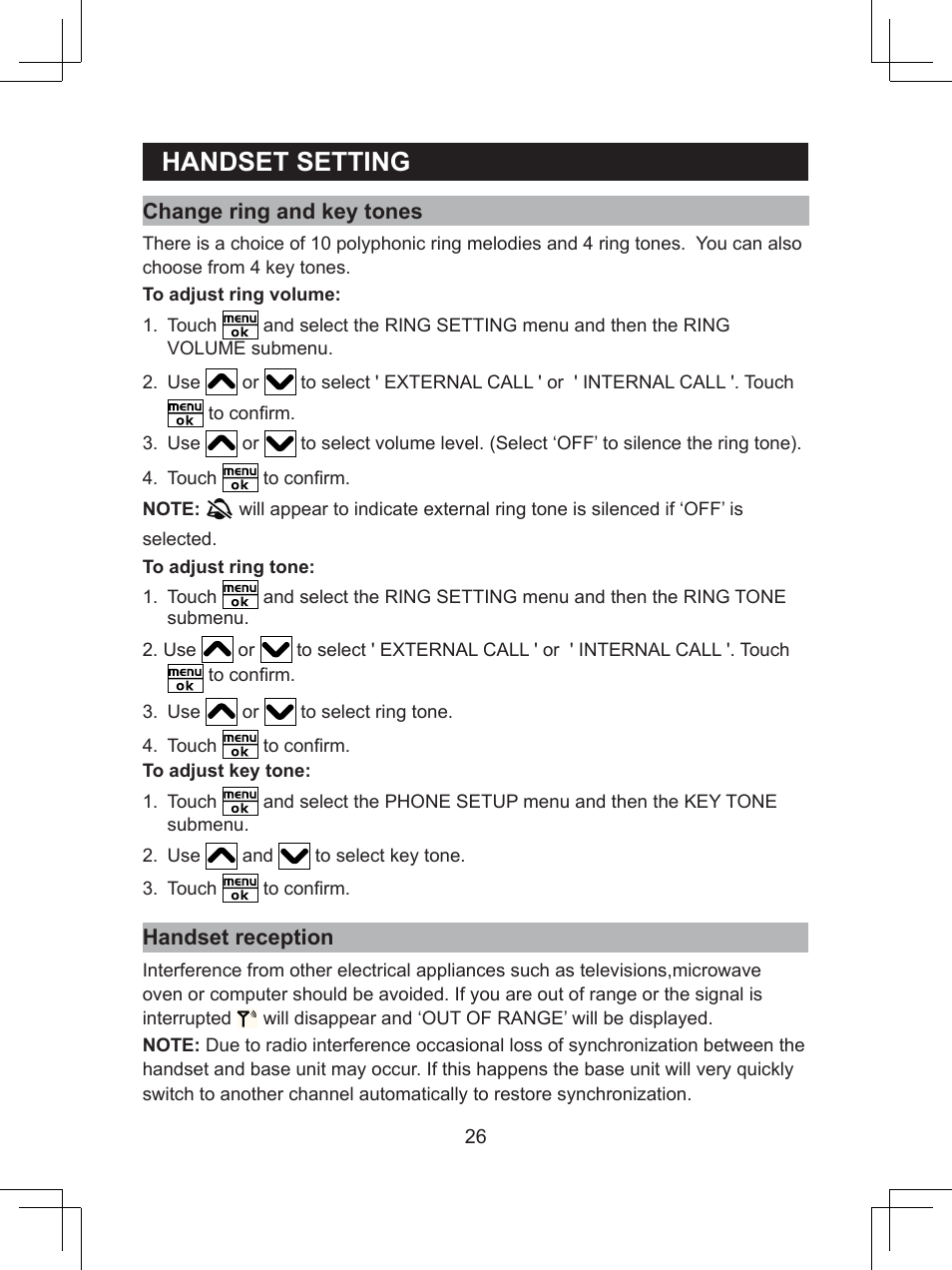 Handset.setting | Sanyo CLT-D6623(WH) User Manual | Page 26 / 43