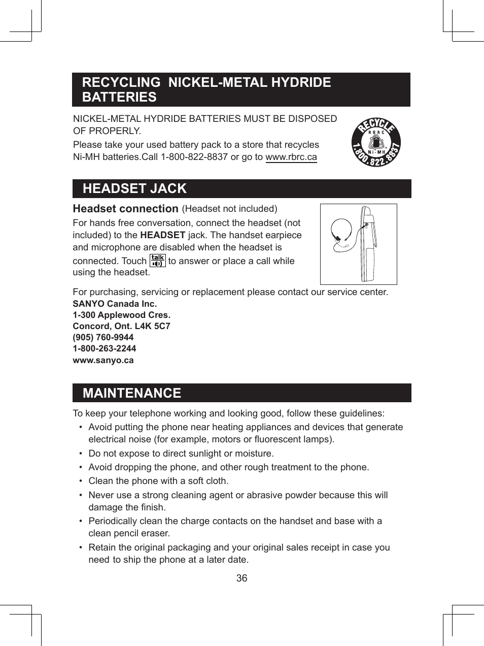 Maintenance | Sanyo CLT-D6623(WH) User Manual | Page 36 / 43