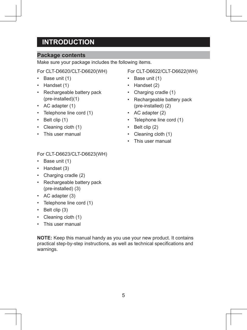 Introduction | Sanyo CLT-D6623(WH) User Manual | Page 5 / 43