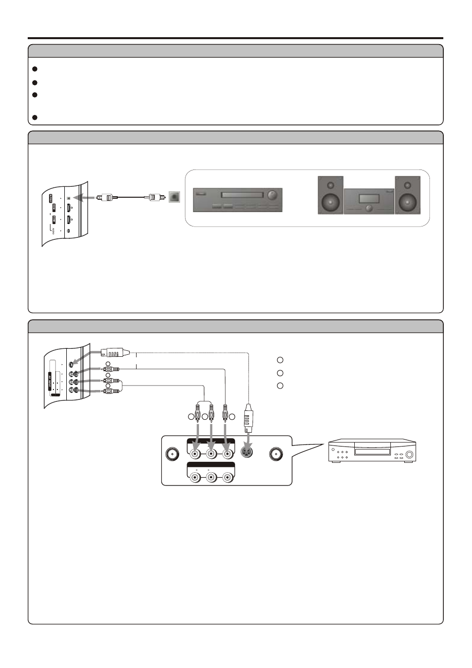 Connections, Cautions before connecting, 10 connect a vcr | Yellow (video) white (audio l) red (audio r ), How to connect, Rear of the vcr, Vcr video cable, Audio cable s-video cable, S pdif in (optical) optical cable, Audio processor hifi system or | Sanyo AVL-261 User Manual | Page 12 / 44