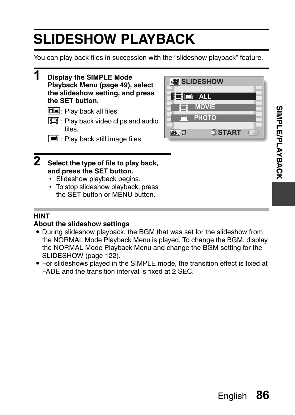 Slideshow playback | Sanyo VPC-HD1010GX User Manual | Page 105 / 251