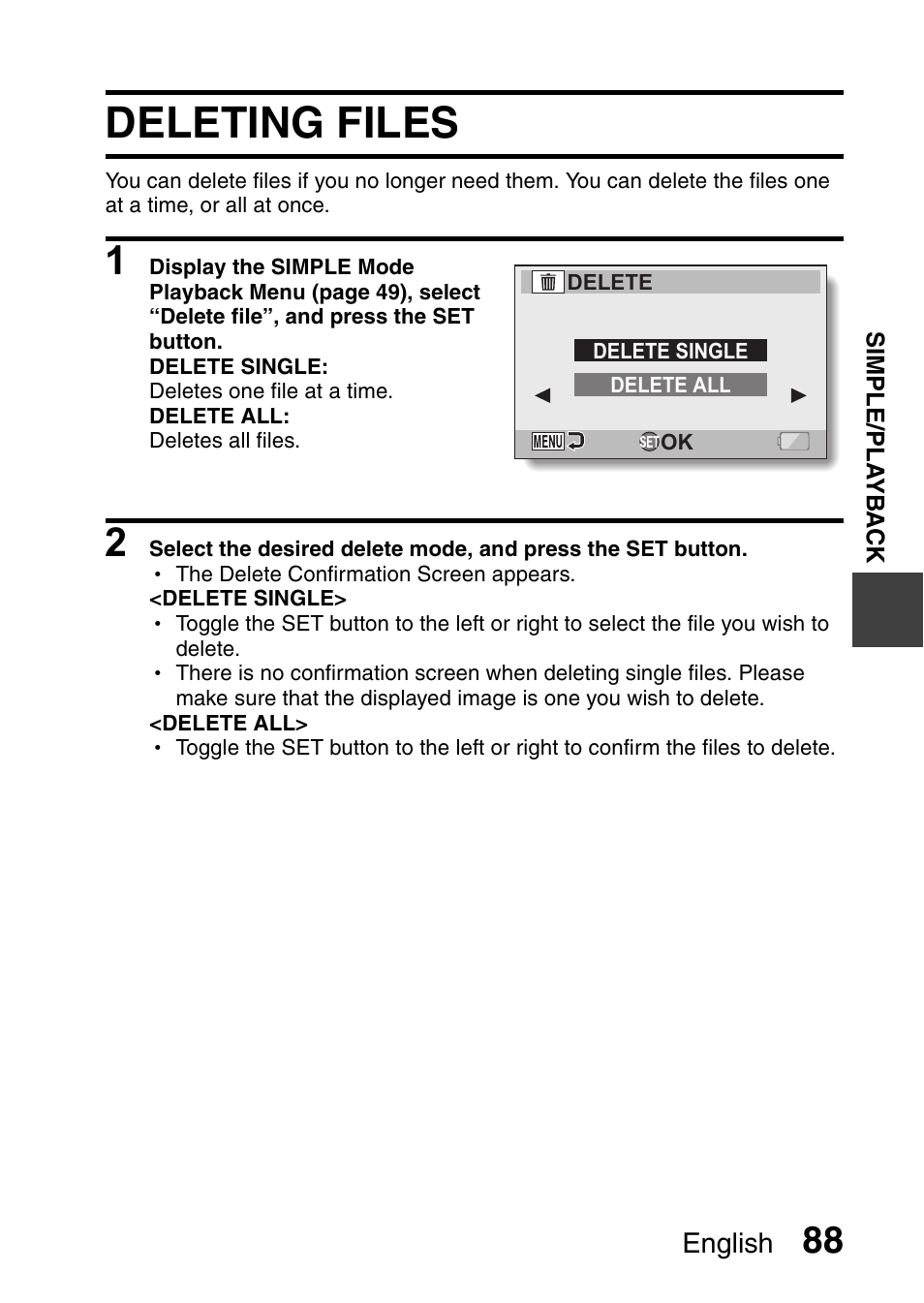 Deleting files | Sanyo VPC-HD1010GX User Manual | Page 107 / 251