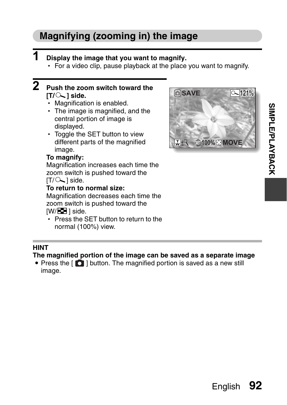 Magnifying (zooming in) the image | Sanyo VPC-HD1010GX User Manual | Page 111 / 251