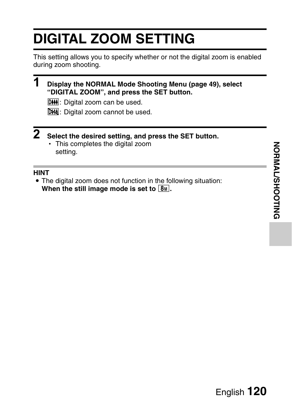 Digital zoom setting | Sanyo VPC-HD1010GX User Manual | Page 139 / 251