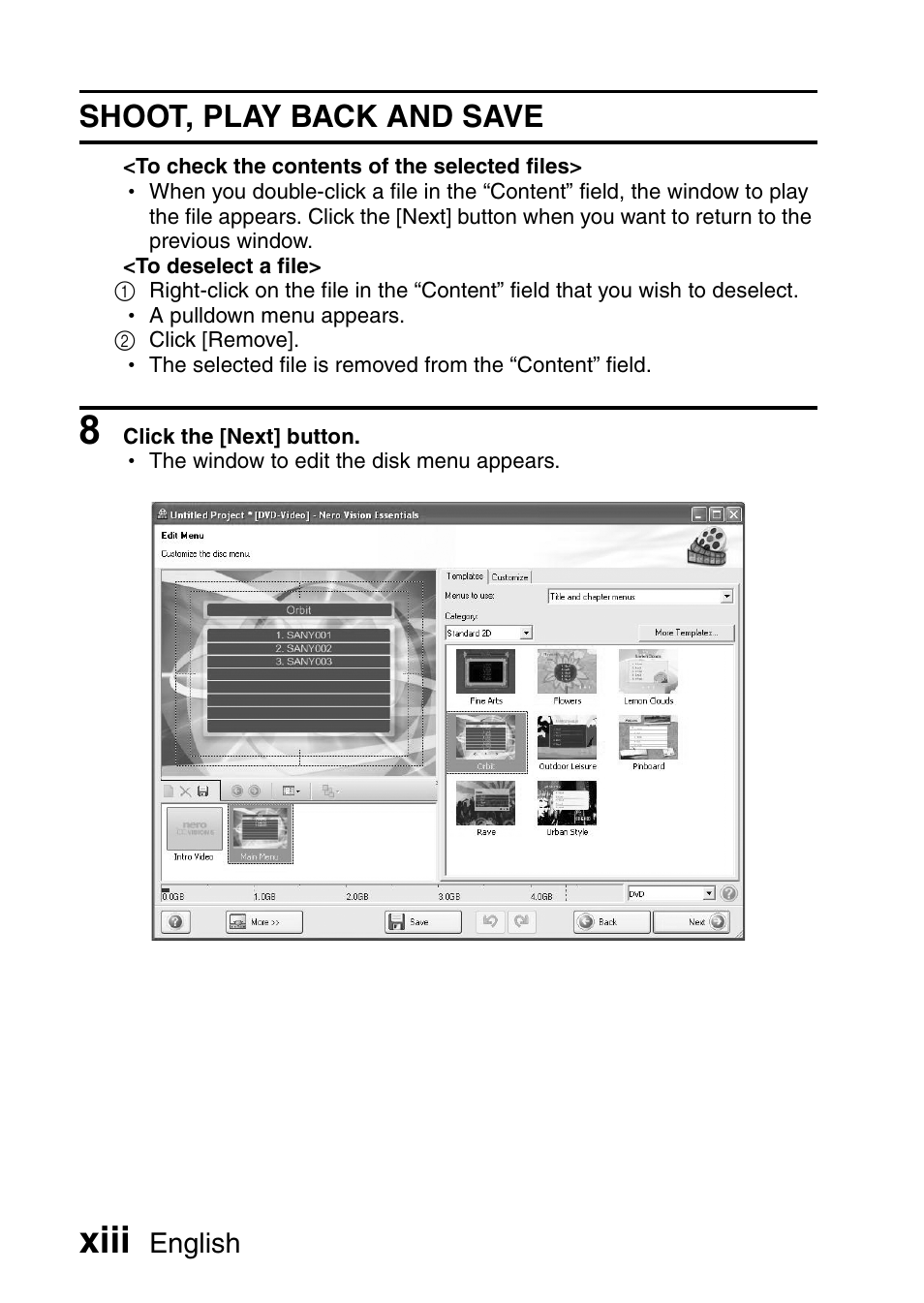 Xiii, Shoot, play back and save | Sanyo VPC-HD1010GX User Manual | Page 14 / 251