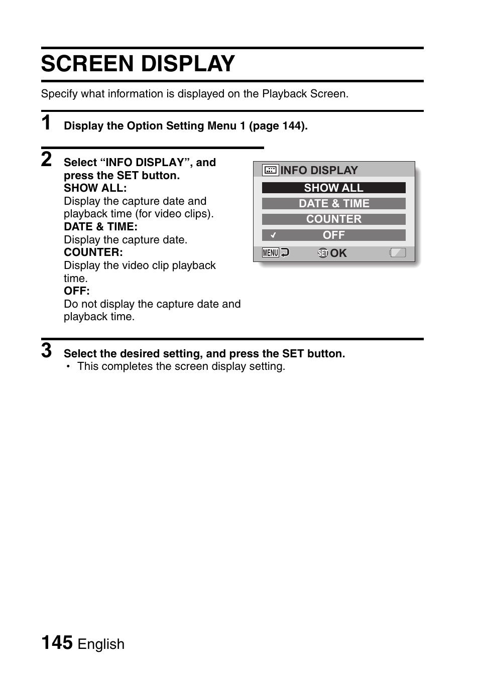 Screen display | Sanyo VPC-HD1010GX User Manual | Page 164 / 251