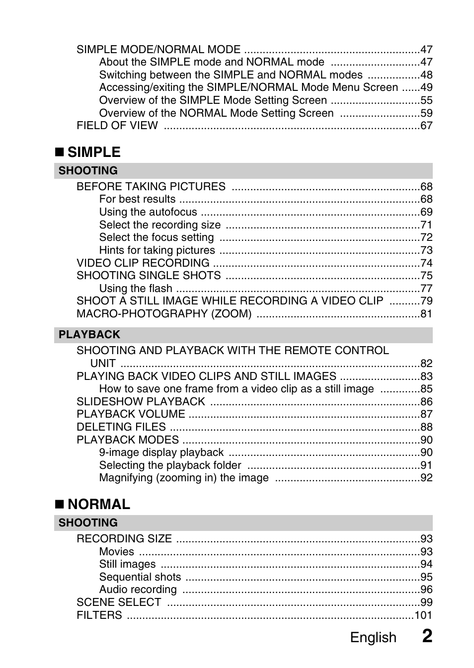 English, Simple, Normal | Sanyo VPC-HD1010GX User Manual | Page 21 / 251