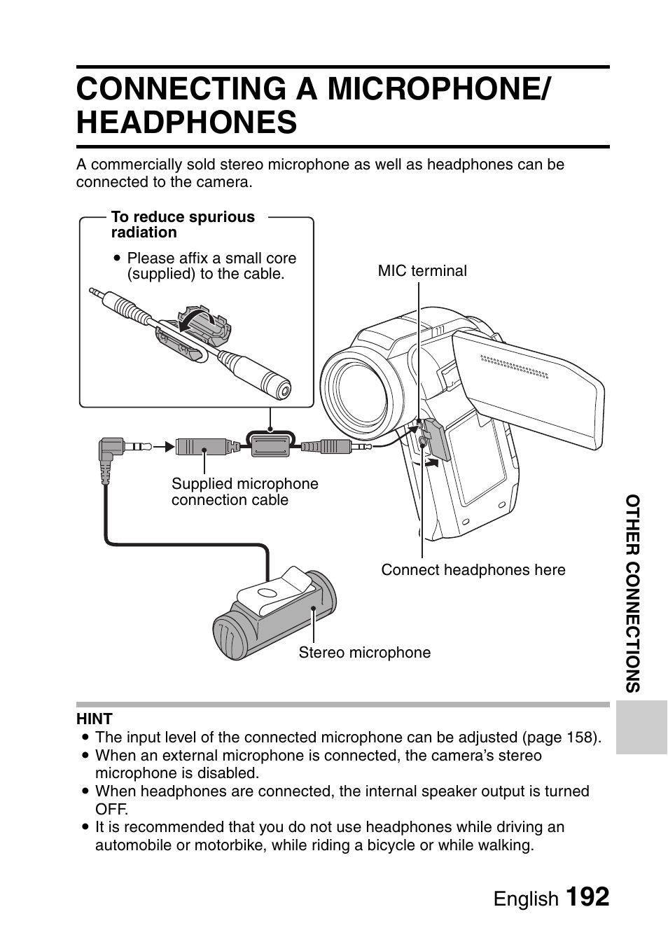 Connecting a microphone/ headphones, English | Sanyo VPC-HD1010GX User Manual | Page 211 / 251