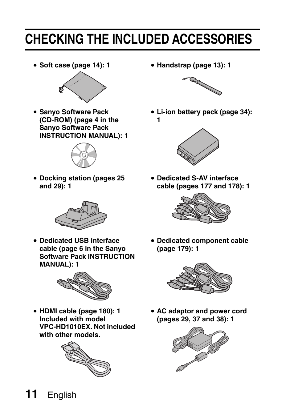 Checking the included accessories, English | Sanyo VPC-HD1010GX User Manual | Page 30 / 251