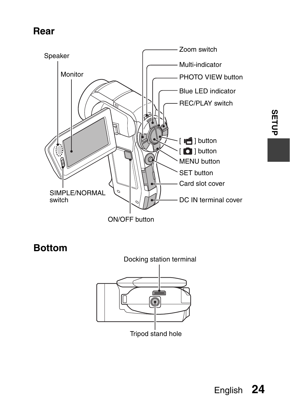 Rear bottom, English | Sanyo VPC-HD1010GX User Manual | Page 43 / 251