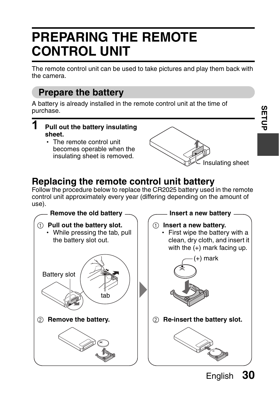 Preparing the remote control unit, Prepare the battery, Replacing the remote control unit battery | English | Sanyo VPC-HD1010GX User Manual | Page 49 / 251