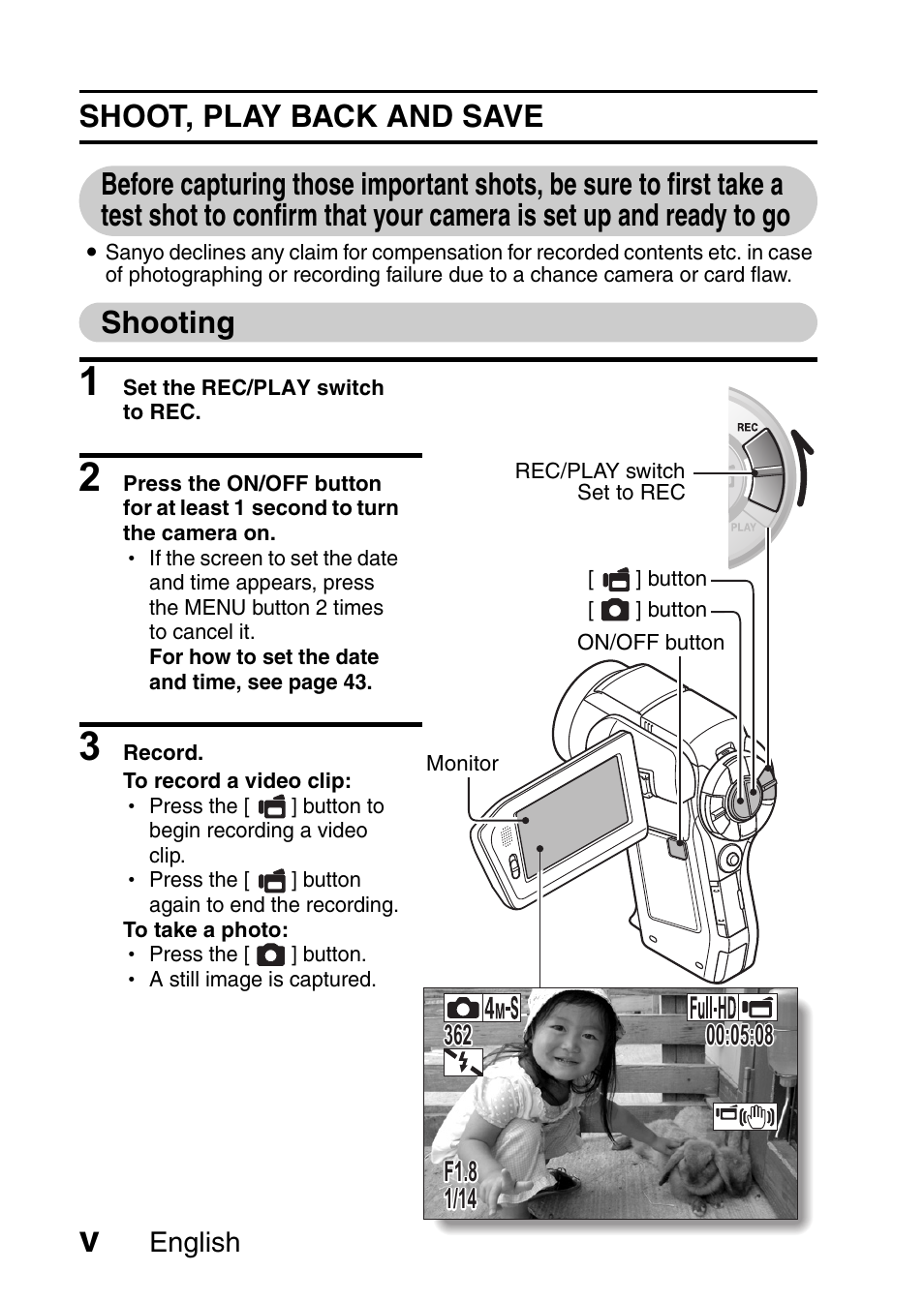 Shooting | Sanyo VPC-HD1010GX User Manual | Page 6 / 251