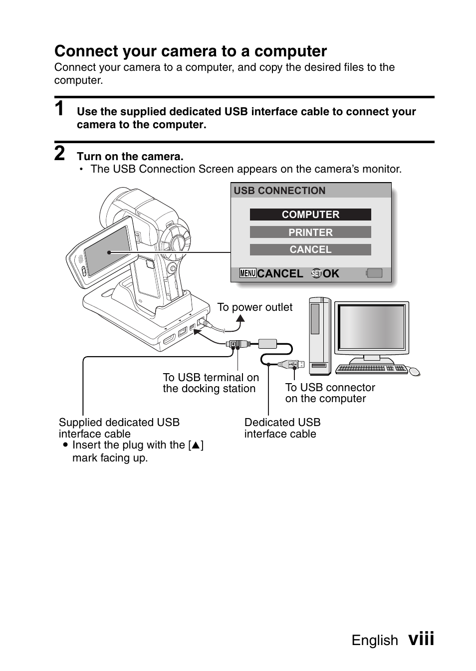 Viii, Connect your camera to a computer, English | Sanyo VPC-HD1010GX User Manual | Page 9 / 251