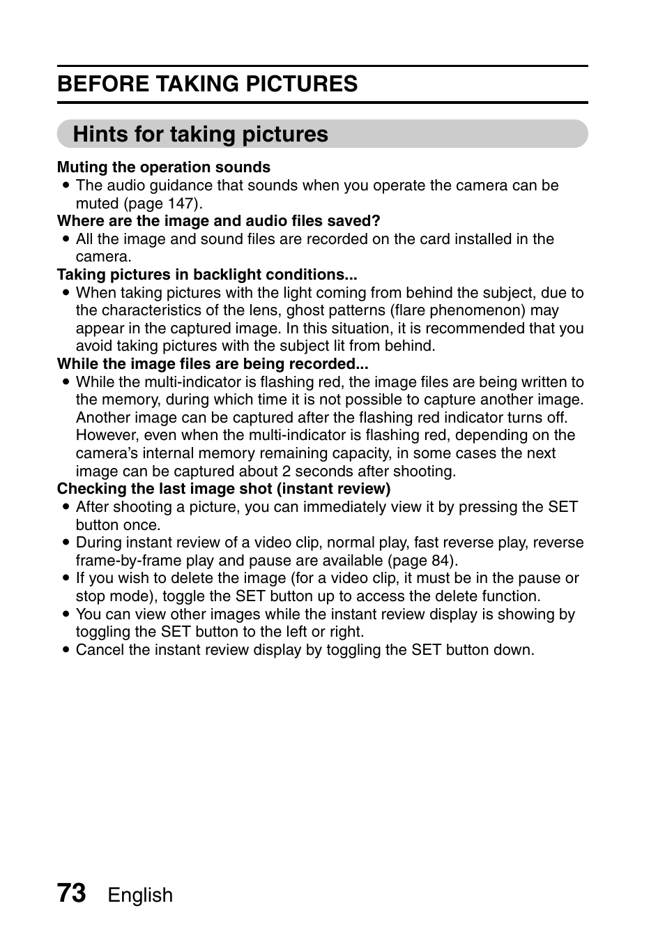 Before taking pictures hints for taking pictures, English | Sanyo VPC-HD1010GX User Manual | Page 92 / 251