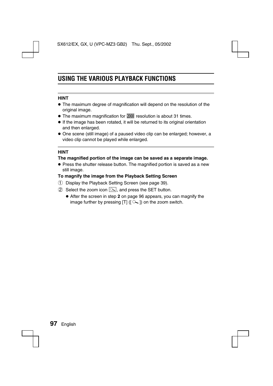 Using the various playback functions | Sanyo VPC-MZ3EX User Manual | Page 100 / 218