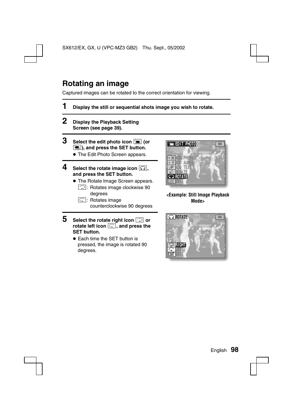 Rotating an image | Sanyo VPC-MZ3EX User Manual | Page 101 / 218